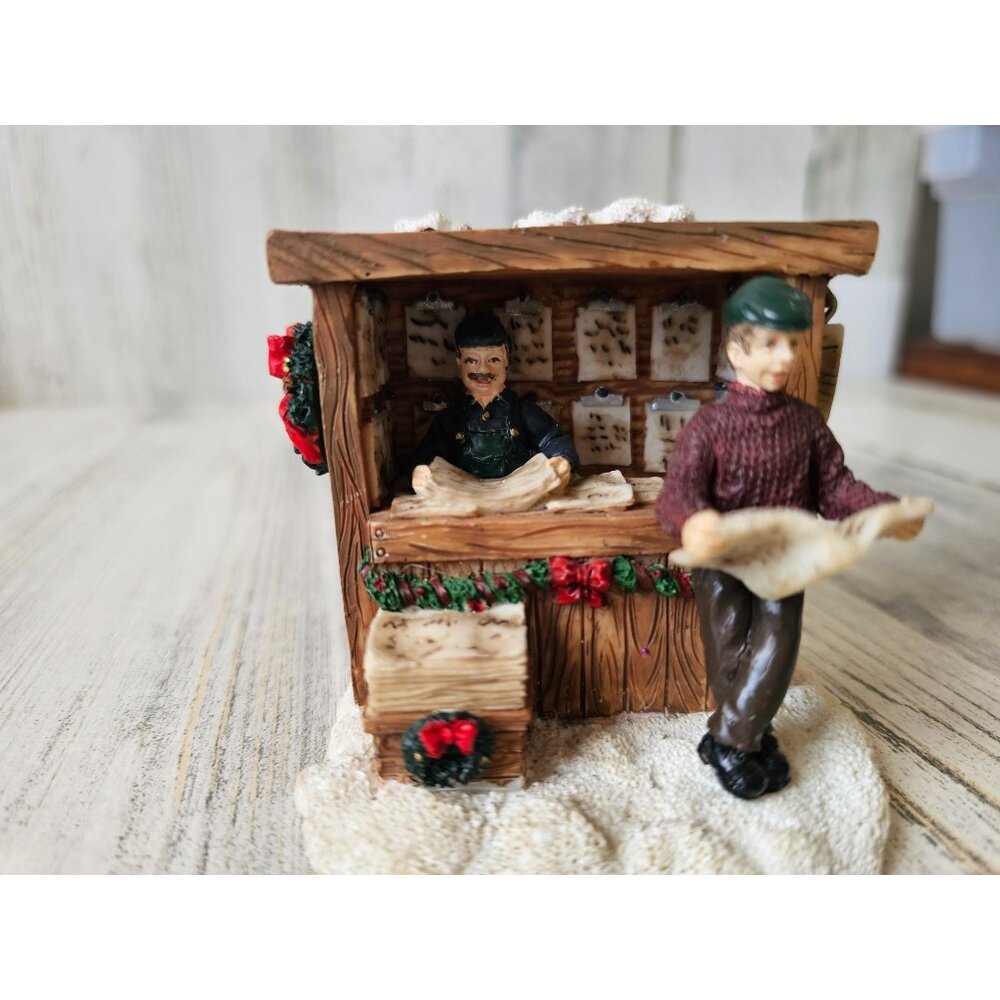 Newstand village Xmas men newspaper shop vintage